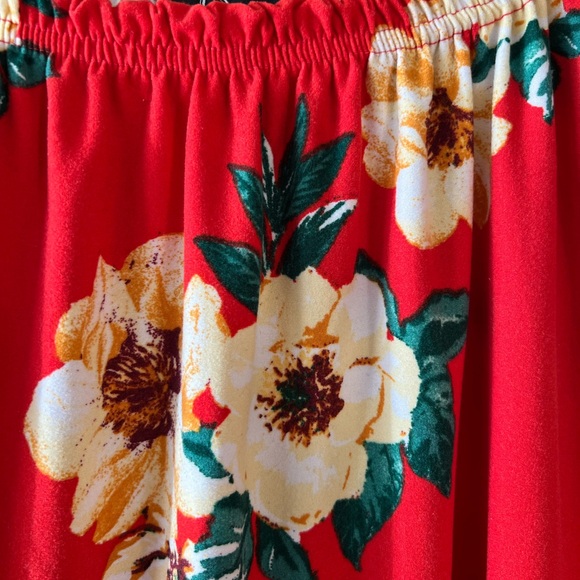 Derek Heart Red Floral Print On-Off Shoulder Super Soft Dress - Picture 3 of 13